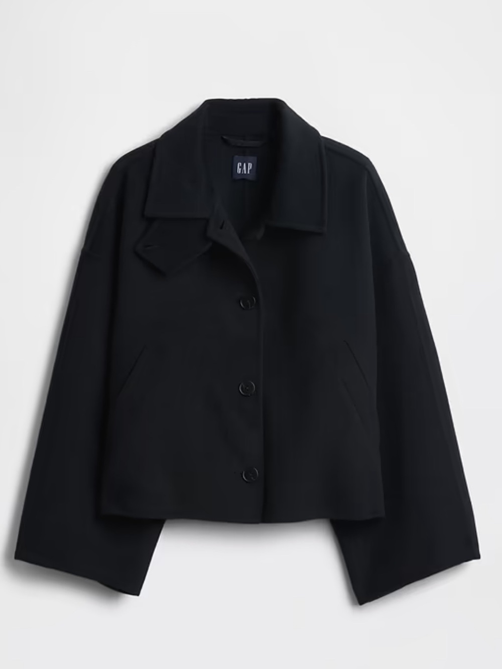 GAP Women's Black Short Wool Button-Front Jacket